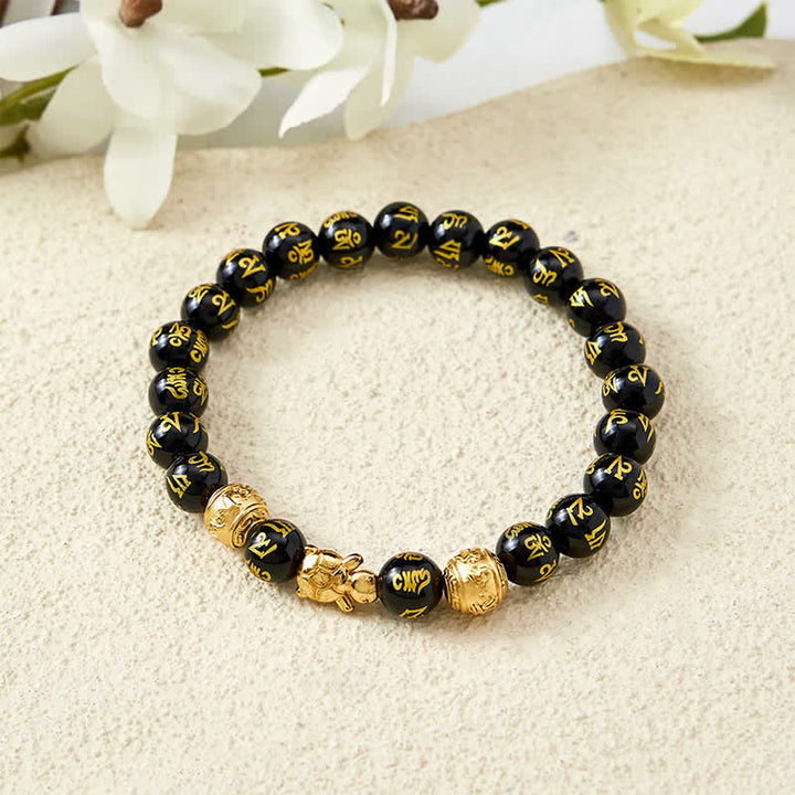 Buddha Stones Natural Black Onyx Beaded Om Mani Padme Hum Turtle Strength Bracelet - image 3