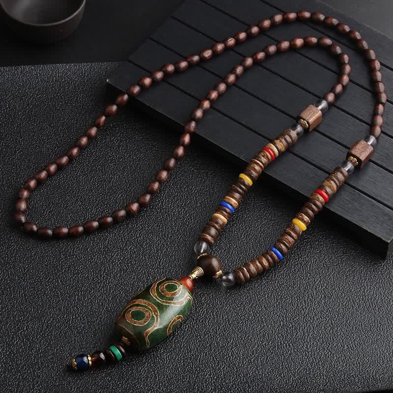 Buddha Stones Turquoise Dzi Bead Prayer Wheel Wenge Wood Meditation Necklace - Dzi Bead - image 5