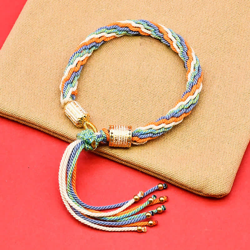Buddha Stones Tibetan Enamel Colorful Tassel Rope Bracelet - Gold (Wrist Circumference: 5.9–7.1 in/15–18 cm) - image 2