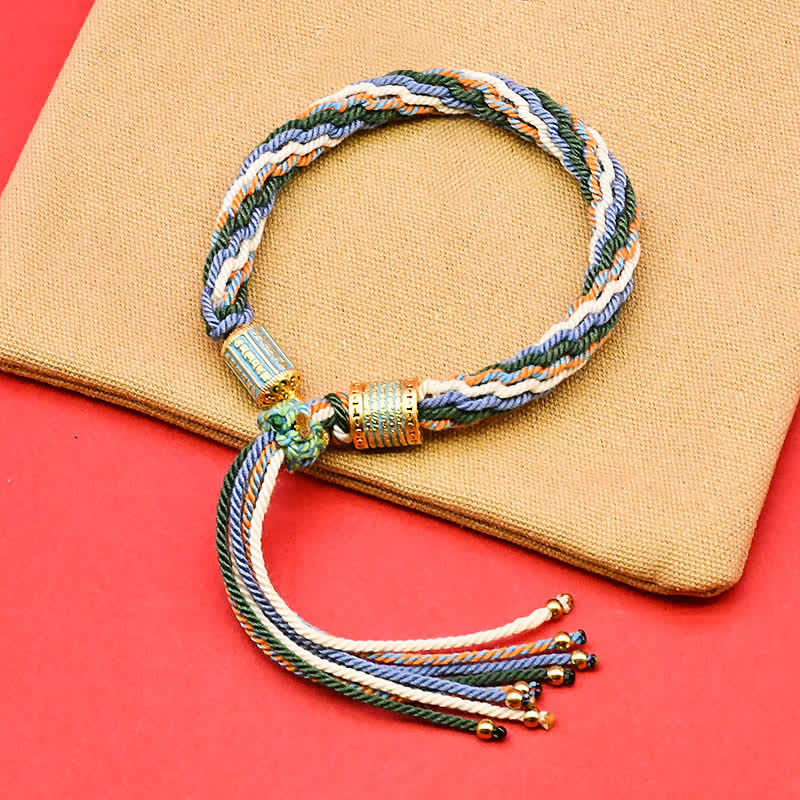 Buddha Stones Tibetan Enamel Colorful Tassel Rope Bracelet - Green (Wrist Circumference: 5.9–7.1 in/15–18 cm) - image 3