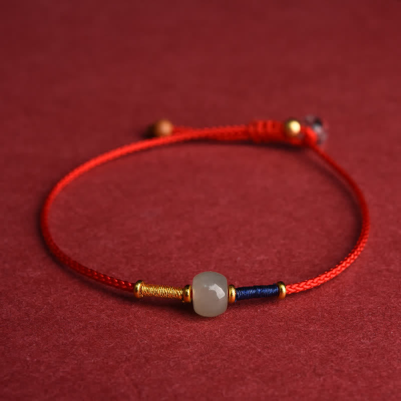 Buddha Stones Adjustable Jade Round Bead Red String Harmony Bracelet Anklet - Bracelet - Red (5.9–8.3 in/15–21 cm) - image 2