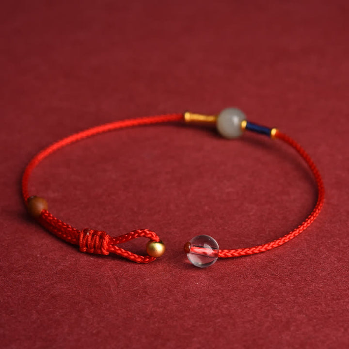 Buddha Stones Adjustable Jade Round Bead Red String Harmony Bracelet Anklet - image 3