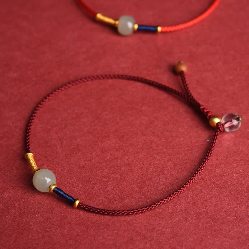 Buddha Stones Adjustable Jade Round Bead Red String Harmony Bracelet Anklet - image 1