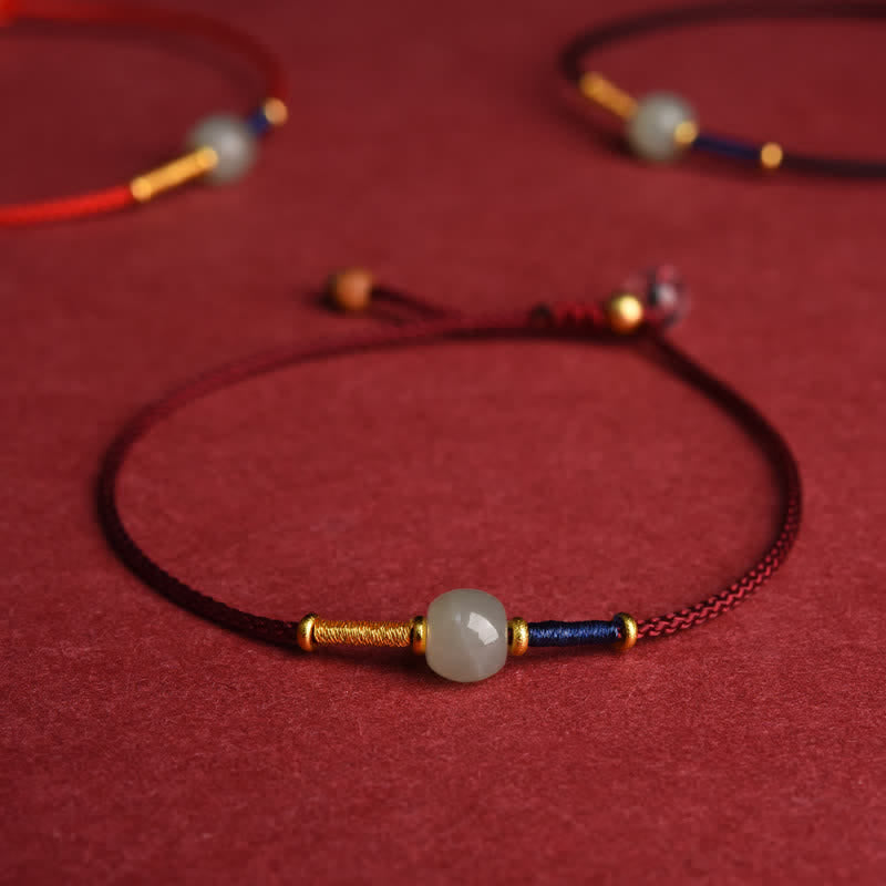 Buddha Stones Adjustable Jade Round Bead Red String Harmony Bracelet Anklet - Bracelet - DarkRed (5.9–8.3 in/15–21 cm) - image 0