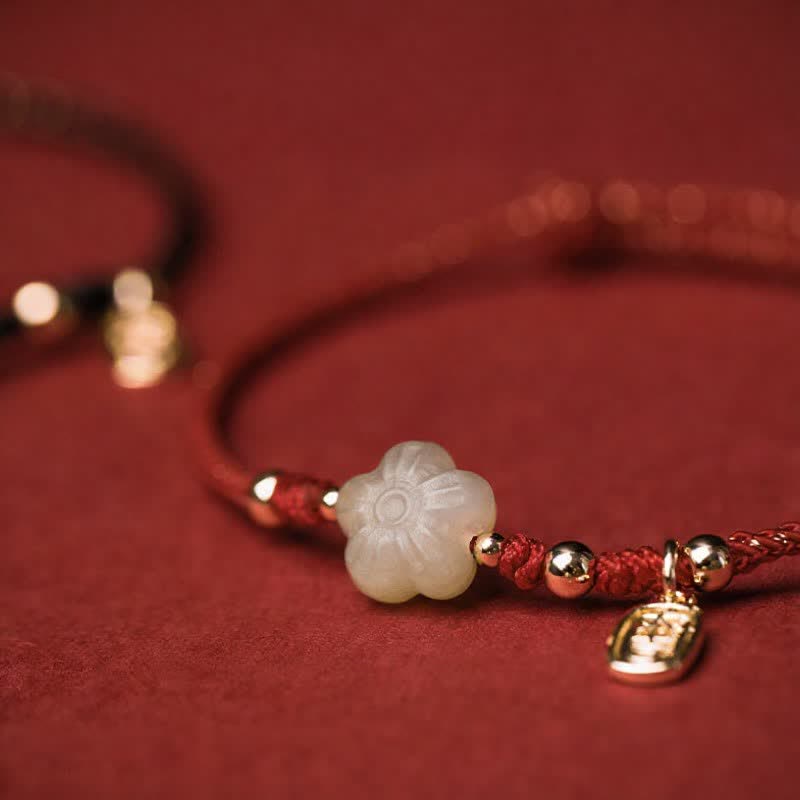 Buddha Stones Lucky Hetian Cyan Jade Floral Adjustable Cord Protection Bracelet - image 12
