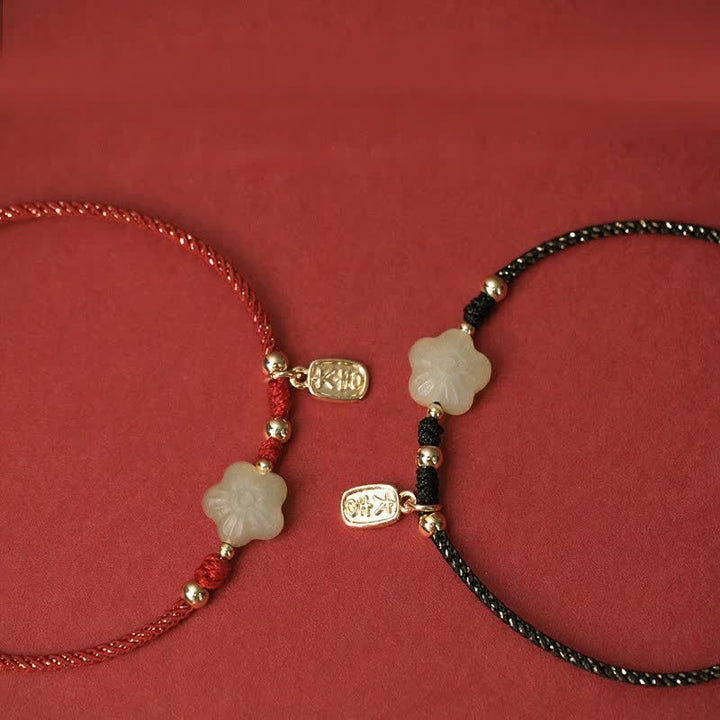 Buddha Stones Lucky Hetian Cyan Jade Floral Adjustable Cord Protection Bracelet - image 13