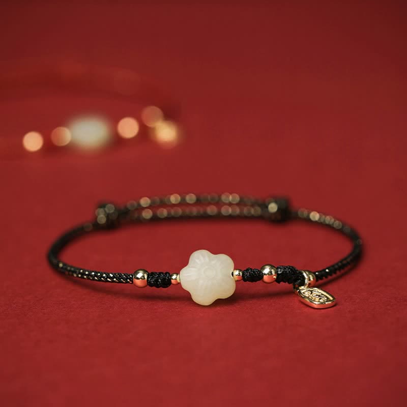 Buddha Stones Lucky Hetian Cyan Jade Floral Adjustable Cord Protection Bracelet - image 11