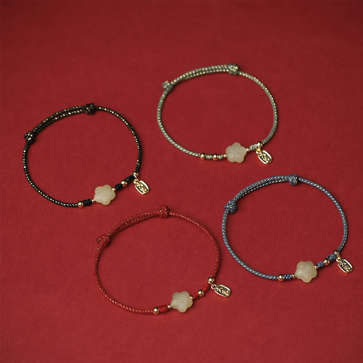Buddha Stones Lucky Hetian Cyan Jade Floral Adjustable Cord Protection Bracelet - image 9