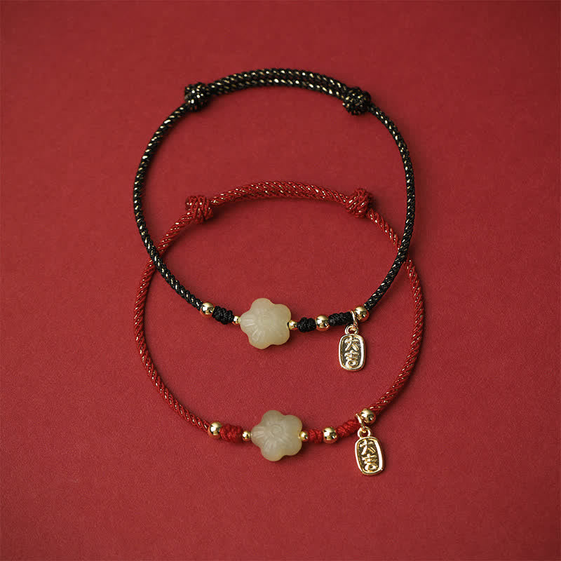 Buddha Stones Lucky Hetian Cyan Jade Floral Adjustable Cord Protection Bracelet - image 10
