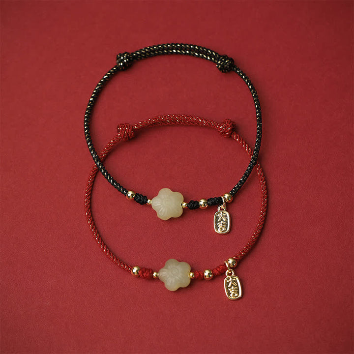 Buddha Stones Lucky Hetian Cyan Jade Floral Adjustable Cord Protection Bracelet - image 10
