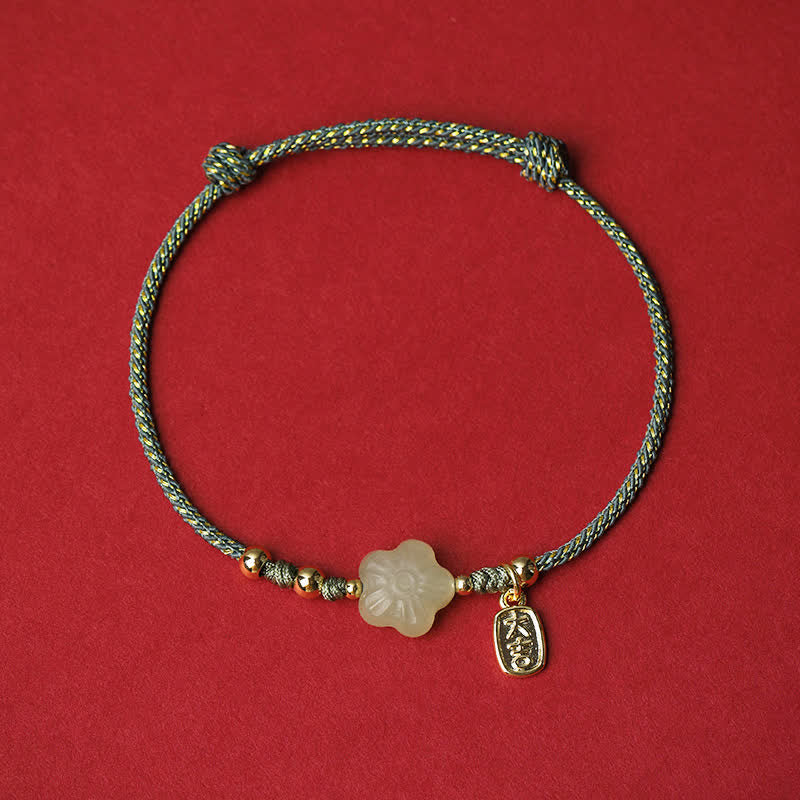 Buddha Stones Lucky Hetian Cyan Jade Floral Adjustable Cord Protection Bracelet - Green (Wrist Circumference: 5.9–7.5 in/15–19 cm) - image 4