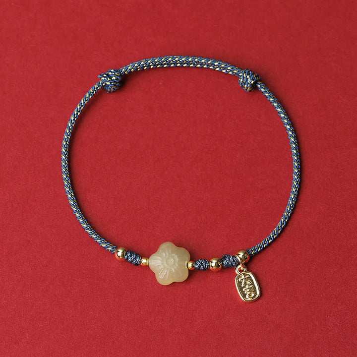 Buddha Stones Lucky Hetian Cyan Jade Floral Adjustable Cord Protection Bracelet - Blue (Wrist Circumference: 5.9–7.5 in/15–19 cm) - image 3