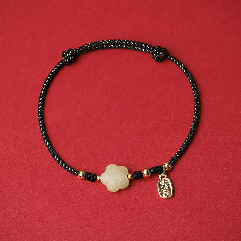 Buddha Stones Lucky Hetian Cyan Jade Floral Adjustable Cord Protection Bracelet - Black (Wrist Circumference: 5.9–7.5 in/15–19 cm) - image 2