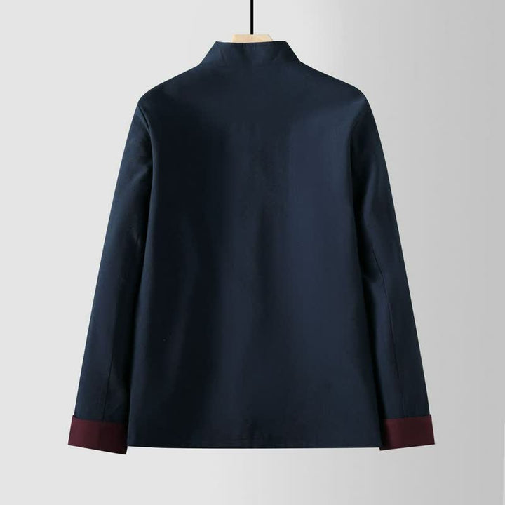Buddha Stones Fall Winter Tang Style Vintage Mandarin Collar Frog Button Solid Men's Jackets With Pocket - image 2