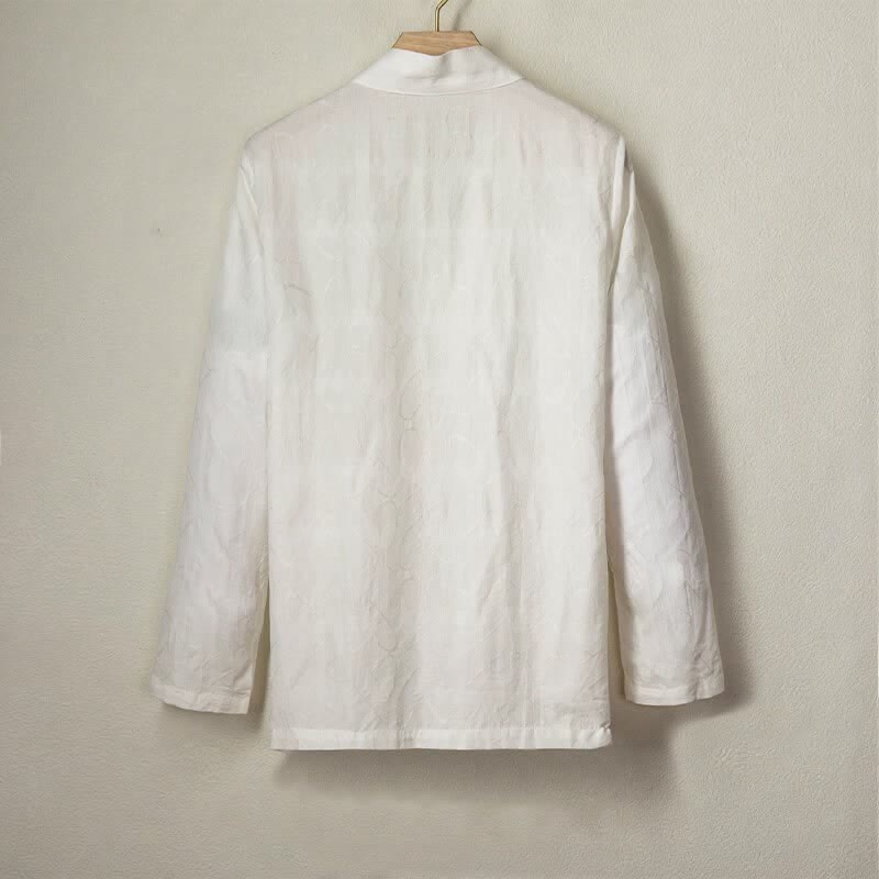 Buddha Stones Spring Summer Minimalist Casual Drawstring Solid Cotton Men's Long Sleeve Shirts - image 7