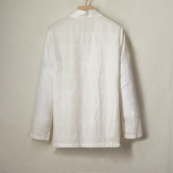 Buddha Stones Spring Summer Minimalist Casual Drawstring Solid Cotton Men's Long Sleeve Shirts - image 7