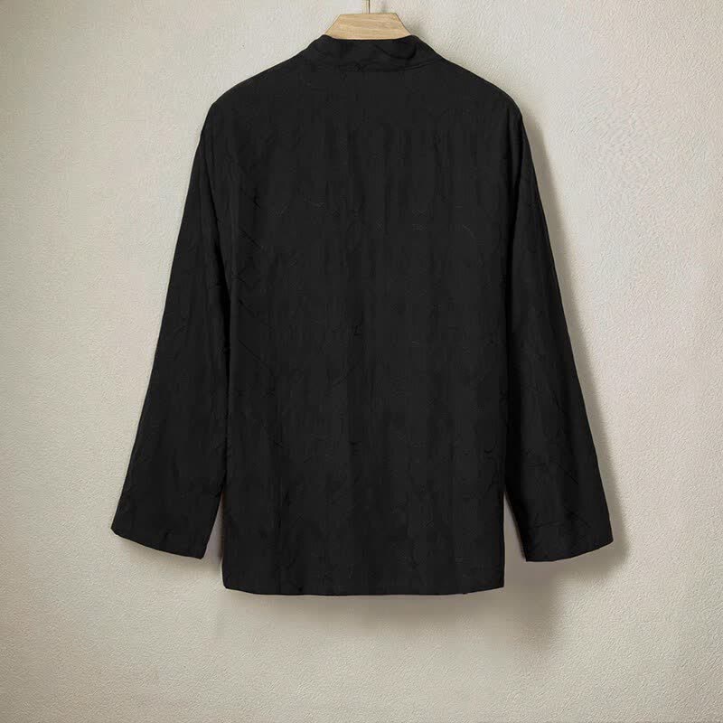 Buddha Stones Spring Summer Minimalist Casual Drawstring Solid Cotton Men's Long Sleeve Shirts - image 1