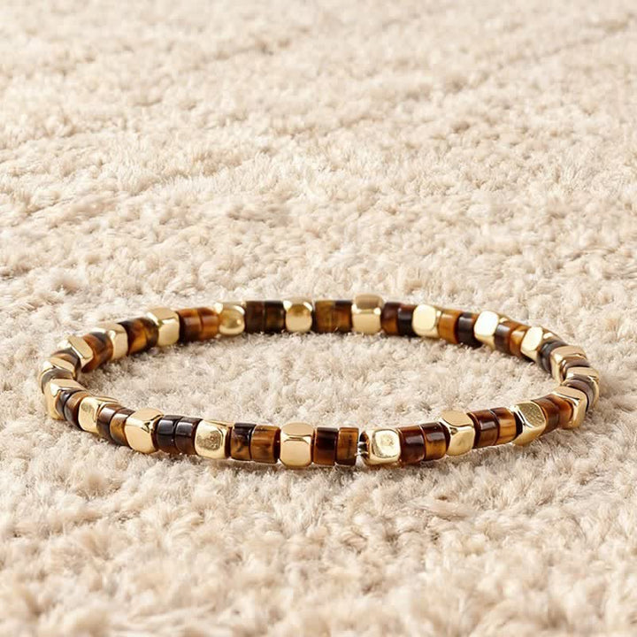 Buddha Stones Blue Spot Jasper Green Aventurine Natural Barrel-Shaped Beads Strength Bracelet - Tiger Eye(Confidence ♥ Focus) - image 5