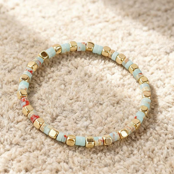 Buddha Stones Blue Spot Jasper Green Aventurine Natural Barrel-Shaped Beads Strength Bracelet - Shoushan Stone(Luck ♥ Wisdom) - image 2