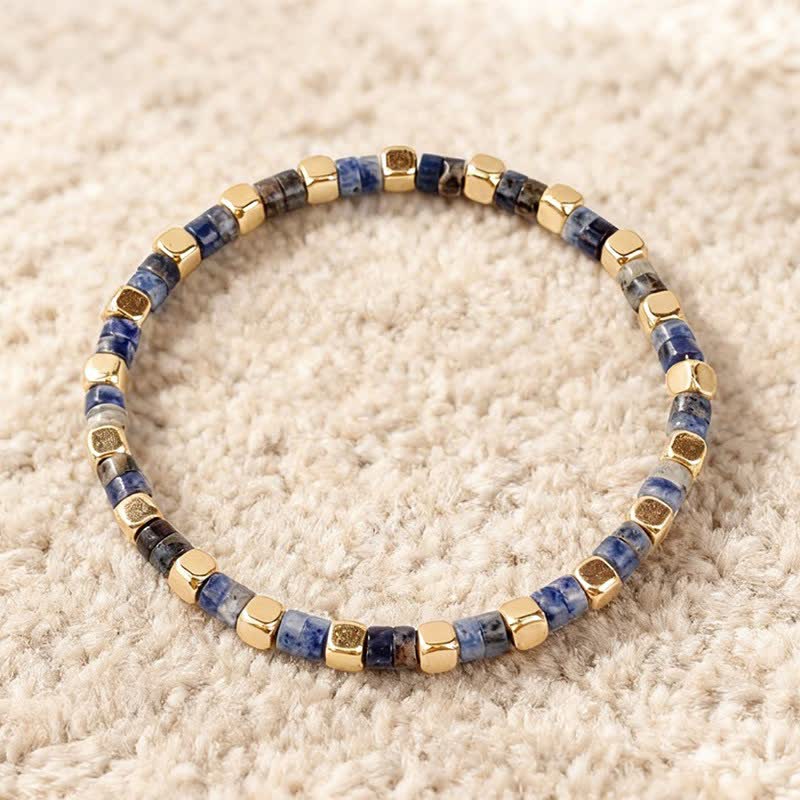 Buddha Stones Blue Spot Jasper Green Aventurine Natural Barrel-Shaped Beads Strength Bracelet - Blue Spot Jasper(Communication ♥ Clarity) - image 0