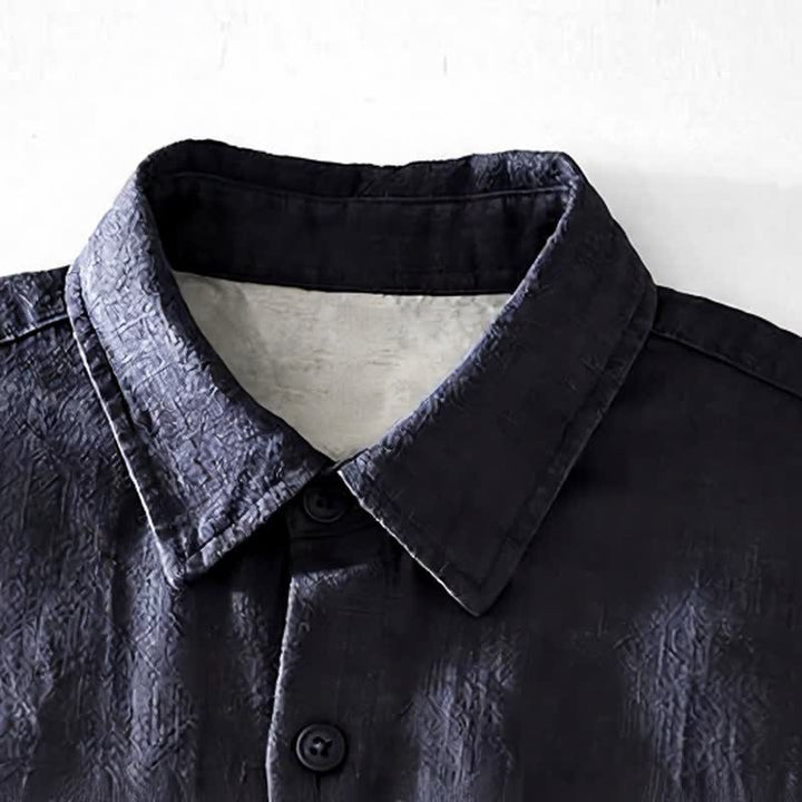 Buddha Stones Fall Casual Vintage Button-Up Patch Solid Ramie Men's Long Sleeve Shirts With Pocket - image 7