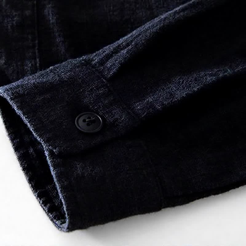 Buddha Stones Fall Casual Vintage Button-Up Patch Solid Ramie Men's Long Sleeve Shirts With Pocket - image 17