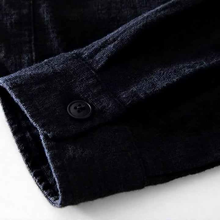 Buddha Stones Fall Casual Vintage Button-Up Patch Solid Ramie Men's Long Sleeve Shirts With Pocket - image 17