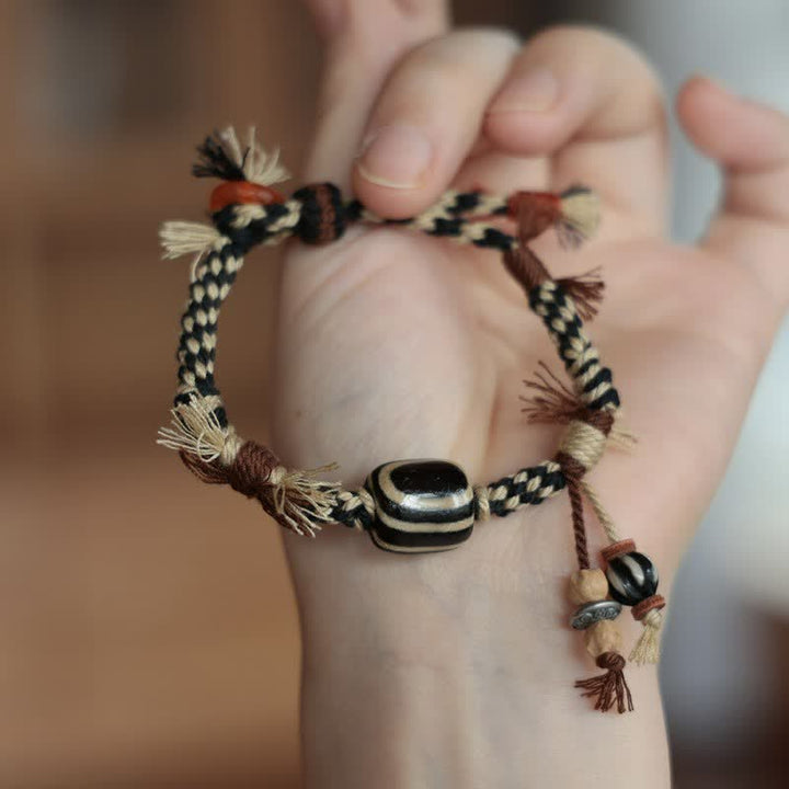 Buddha Stones Vintage Tibetan Dzi Bead Luck Rope Bracelet - image 9