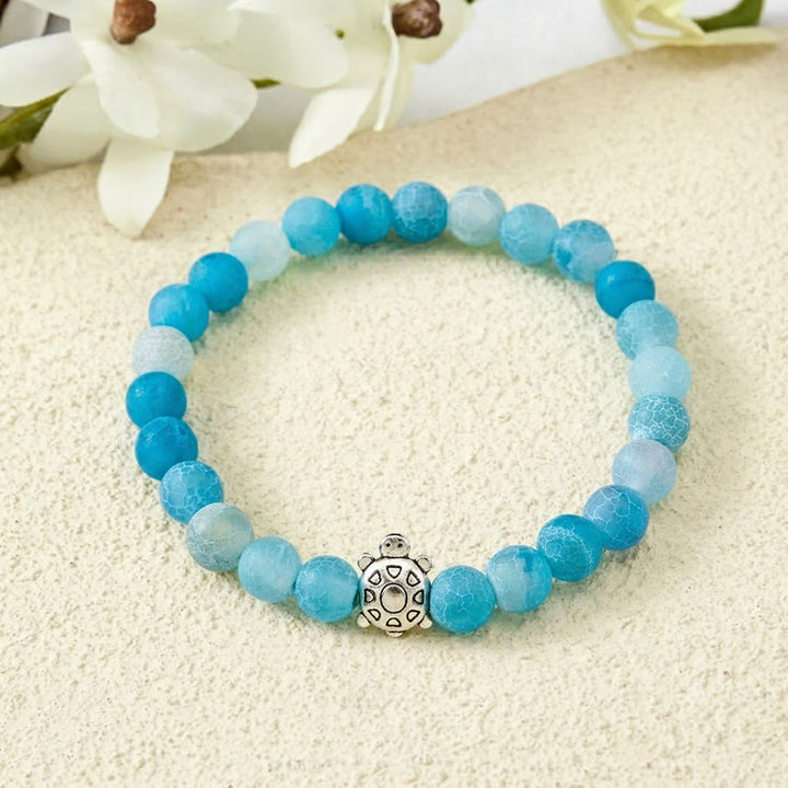 Buddha Stones Blue Crackle Agate Turtle Calm Beaded Bracelet - Blue Crackle Agate(Wrist Circumference: 5.9–6.3 in/15–16 cm) - image 0