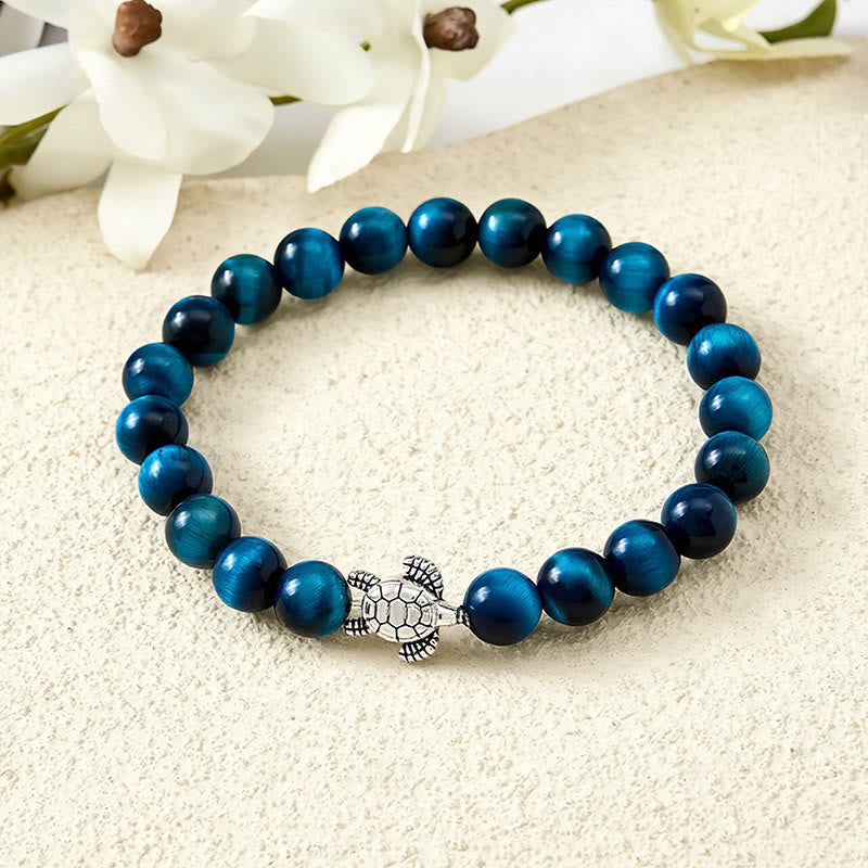 Buddha Stones Blue Tiger Eye Copper Turtle Powerful Bracelet - image 12