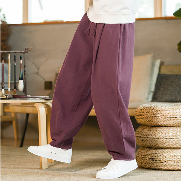Buddha Stones Solid Color Drawstring Men's Harem Pants With Pockets - image 8