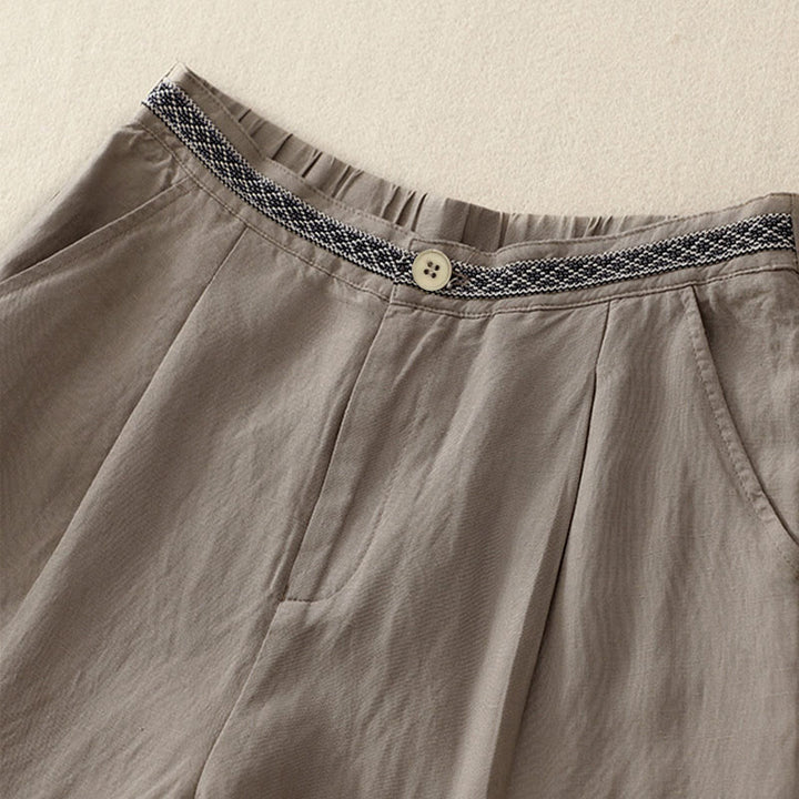 Buddha Stones Solid Color Front Button Back Elastic Women's Pants With Pockets - image 16