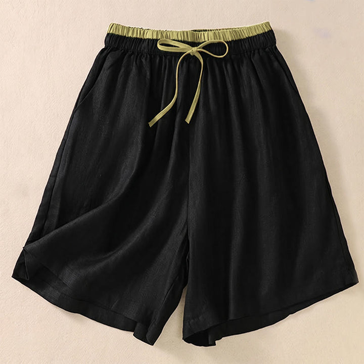 Buddha Stones Solid Color Contrast Color Waist Lace-up Cotton Linen Women's Shorts With Pockets - Black - US8-10，UK/AU12-14，EU40-42 (2XL) - image 9