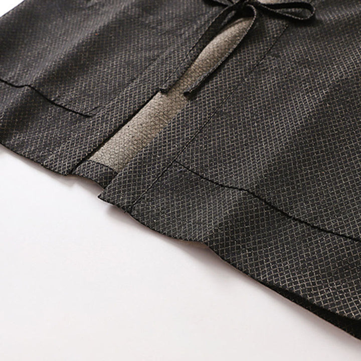 Buddha Stones Fall Casual Minimalist Drawstring Solid Cotton Linen Men's Kimono With Pockets - image 6