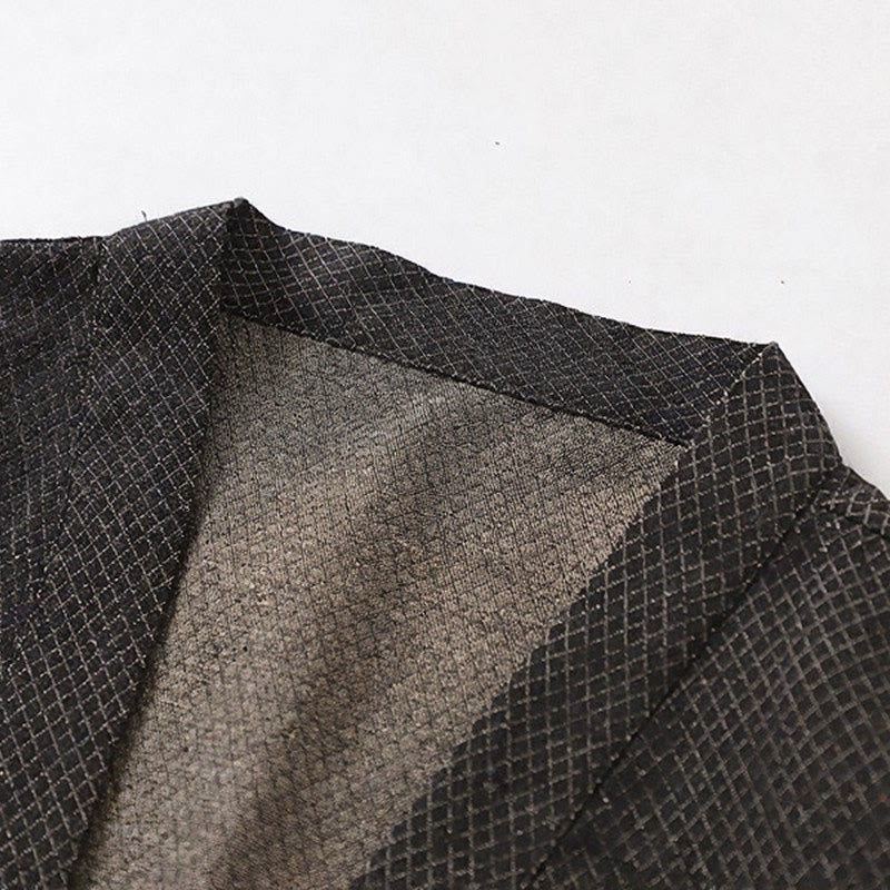 Buddha Stones Fall Casual Minimalist Drawstring Solid Cotton Linen Men's Kimono With Pockets - image 4