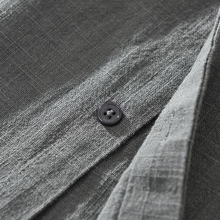 Buddha Stones Spring Fall Casual Minimalist Button-Up Solid Ramie Men's Long Sleeve Shirts - image 3