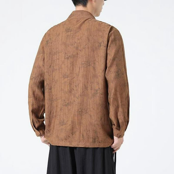 Buddha Stones Spring Tang Style Minimalist Mandarin Collar Abstract Men's Long Sleeve Shirts - image 10