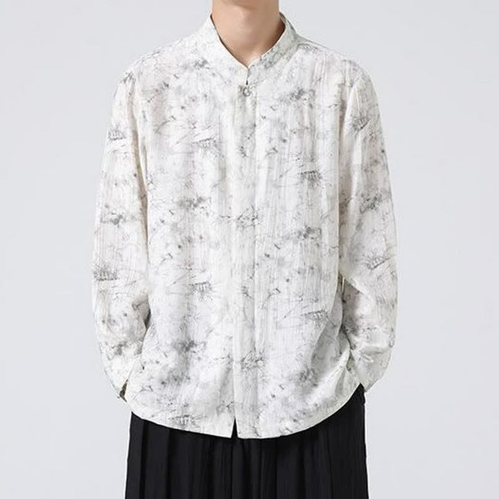 Buddha Stones Spring Tang Style Minimalist Mandarin Collar Abstract Men's Long Sleeve Shirts - image 2