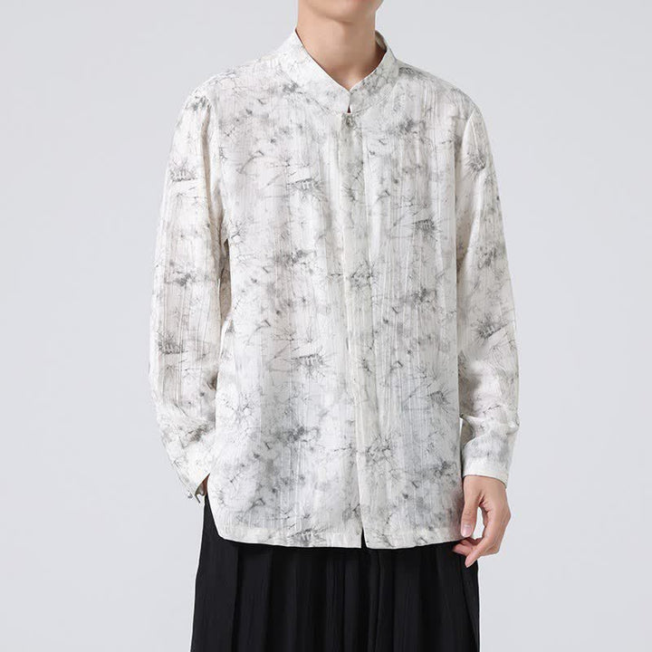 Buddha Stones Spring Tang Style Minimalist Mandarin Collar Abstract Men's Long Sleeve Shirts - WhiteSmoke - US/UK/AU46，EU56 (5XL) - image 0