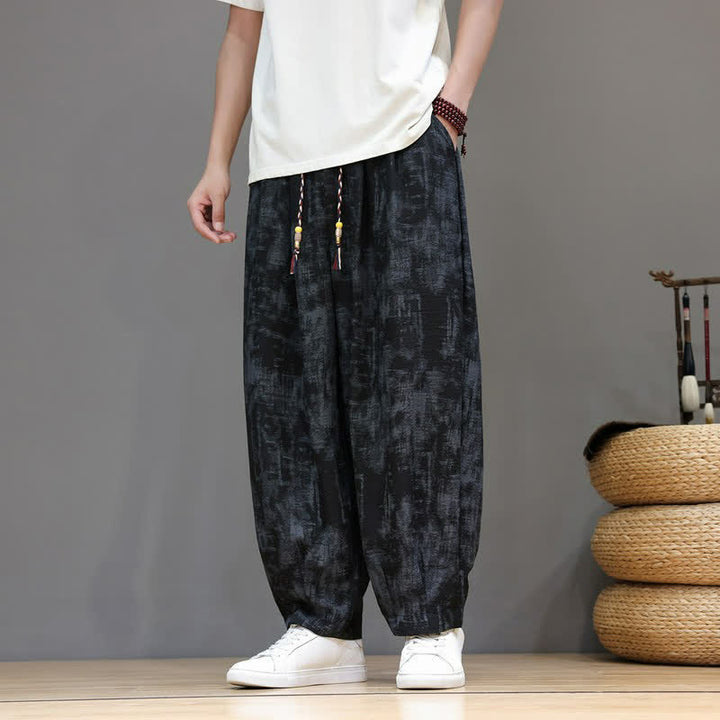 Buddha Stones Spring Summer Casual Vintage Drawstring Washed Abstract Ankle Pants Men's Straight Leg Pants With Pocket - image 2