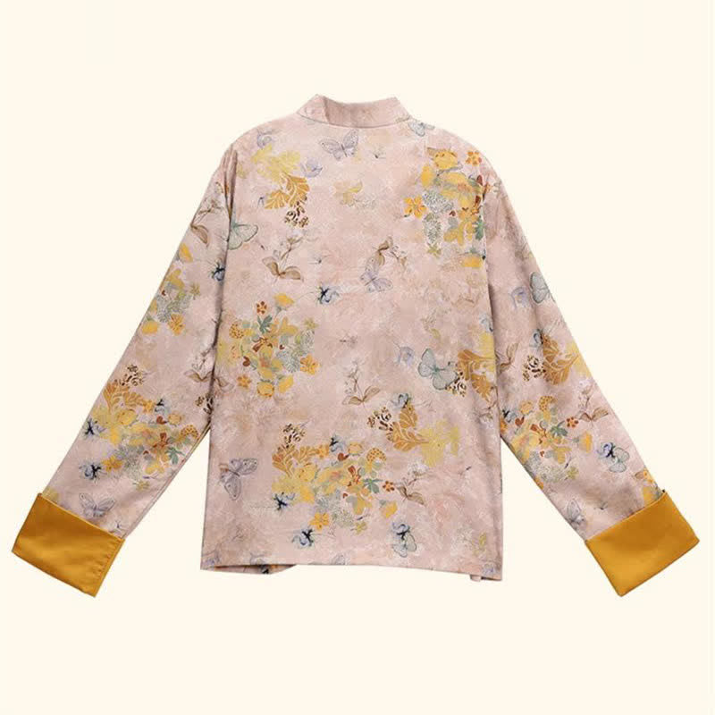 Buddha Stones Fall Vintage Tang Style Frog Button Golden Floral Women's Jacket - image 6