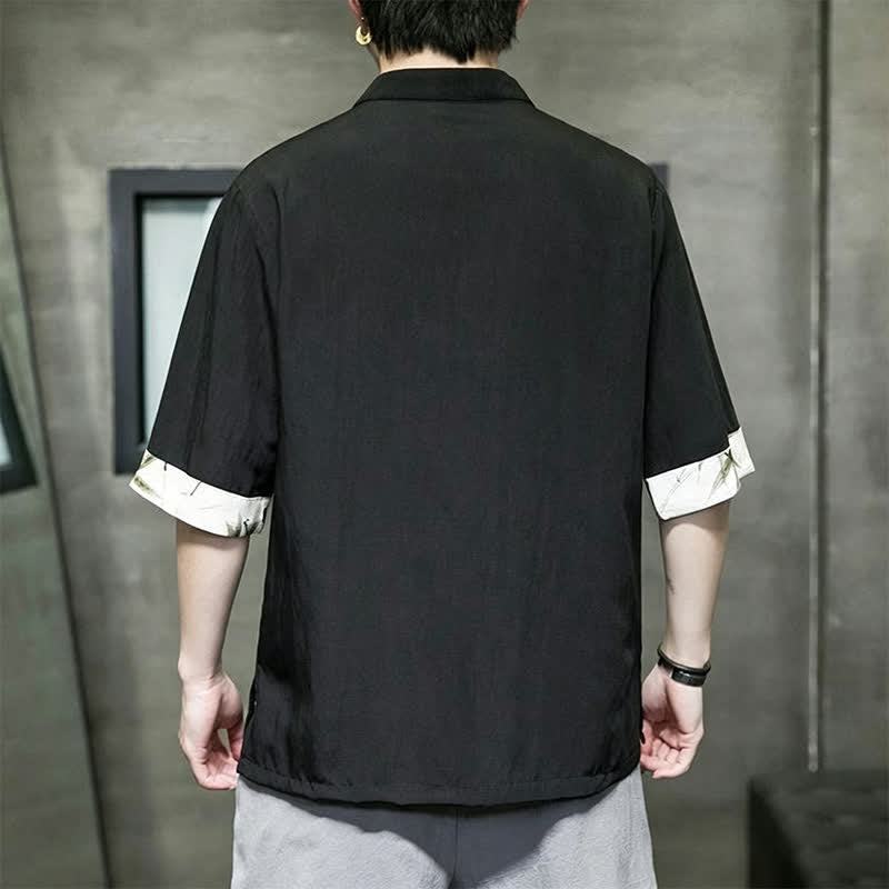 Buddha Stones Summer Tang Style Casual Mandarin Collar Frog Button Solid Tank Top Men's Short Sleeve Shirts - image 9