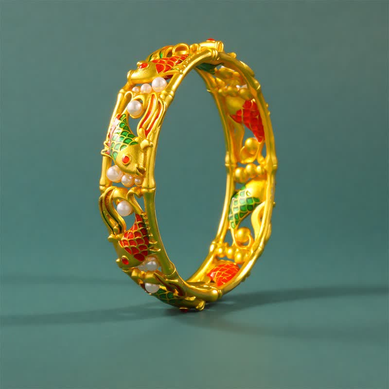 Buddha Stones Gold-Plated Brass Koi Fish Success Vintage Chinese Cuff Bracelet Bangle - Koi Fish(Success ♥ Determination) - image 0