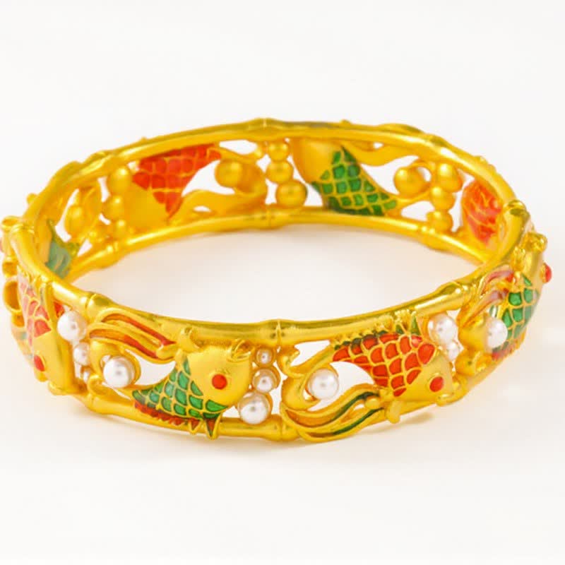 Buddha Stones Gold-Plated Brass Koi Fish Success Vintage Chinese Cuff Bracelet Bangle - image 11