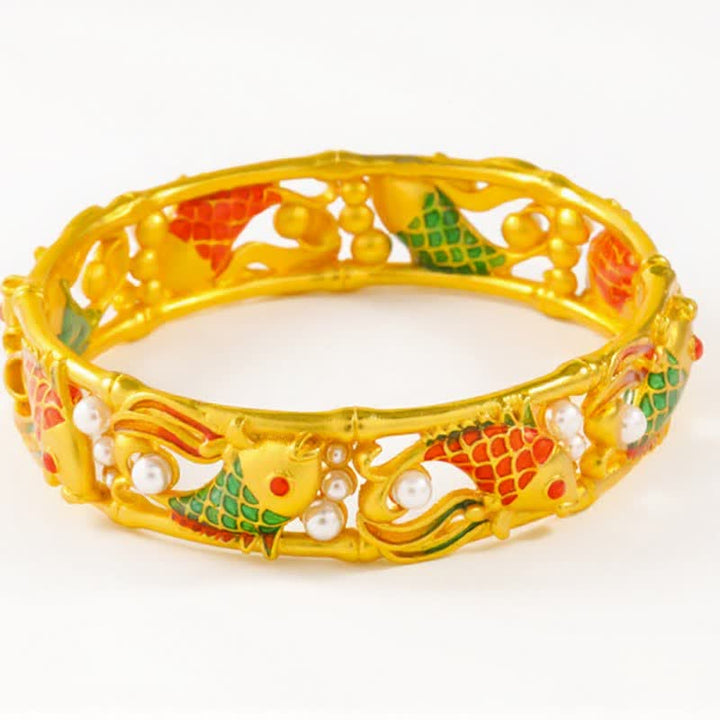 Buddha Stones Gold-Plated Brass Koi Fish Success Vintage Chinese Cuff Bracelet Bangle - image 11