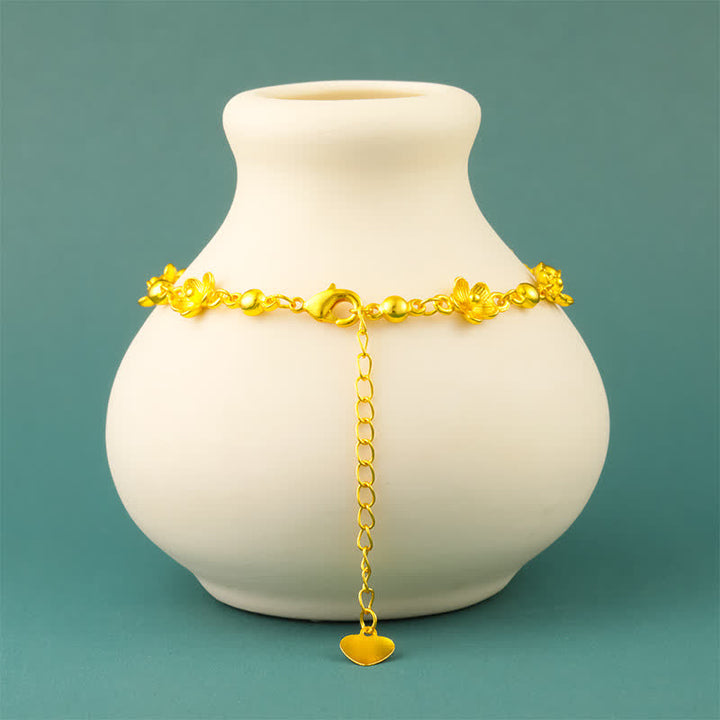 Buddha Stones Gold Plated Brass Heart Charm Floral Peach Blossom Bracelet - image 2