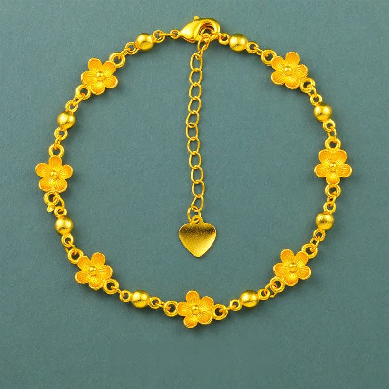 Buddha Stones Gold Plated Brass Heart Charm Floral Peach Blossom Bracelet - Peach Blossom(Wrist Circumference: 6.3-7.1 / 16-18 cm) - image 0