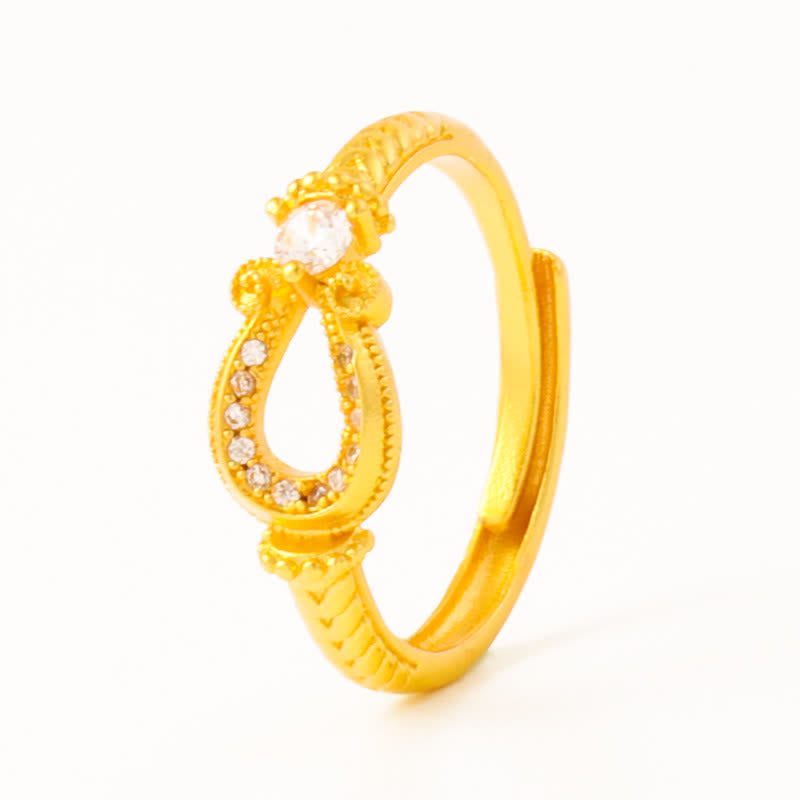 Buddha Stones Gold Plated Brass Vintage Horseshoe Buckle Design Open Ring - image 5
