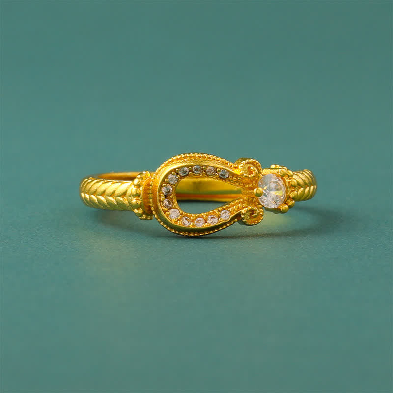 Buddha Stones Gold Plated Brass Vintage Horseshoe Buckle Design Open Ring - image 3