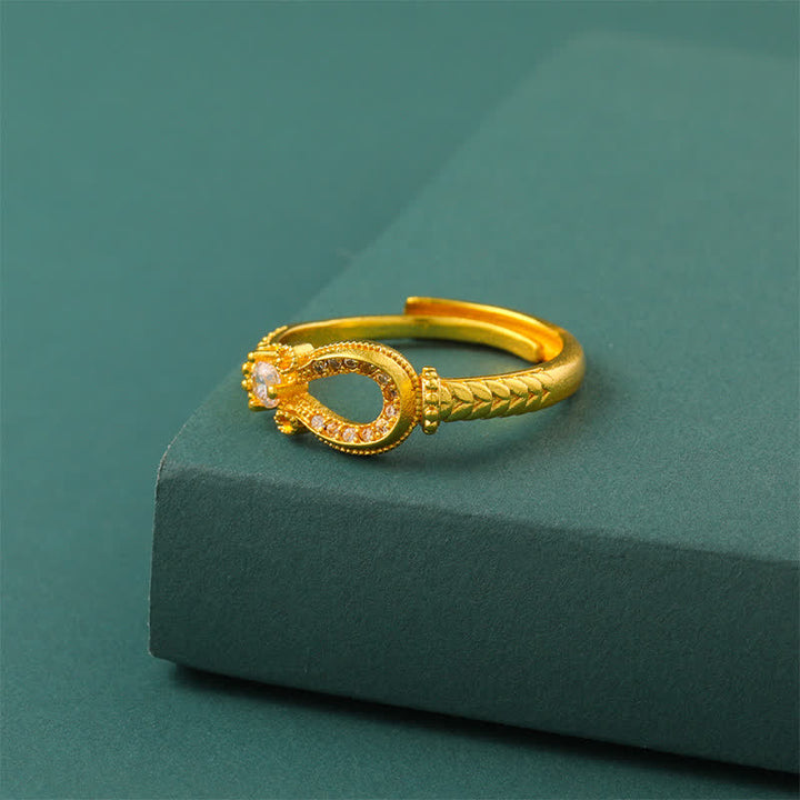 Buddha Stones Gold Plated Brass Vintage Horseshoe Buckle Design Open Ring - image 4